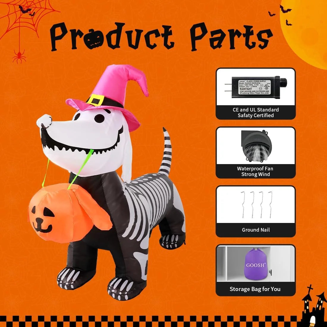 5.7 FT Inflatable Halloween Skeleton Dog with Built-In LEDs - Outdoor Halloween Decorations for Holiday Celebrations
