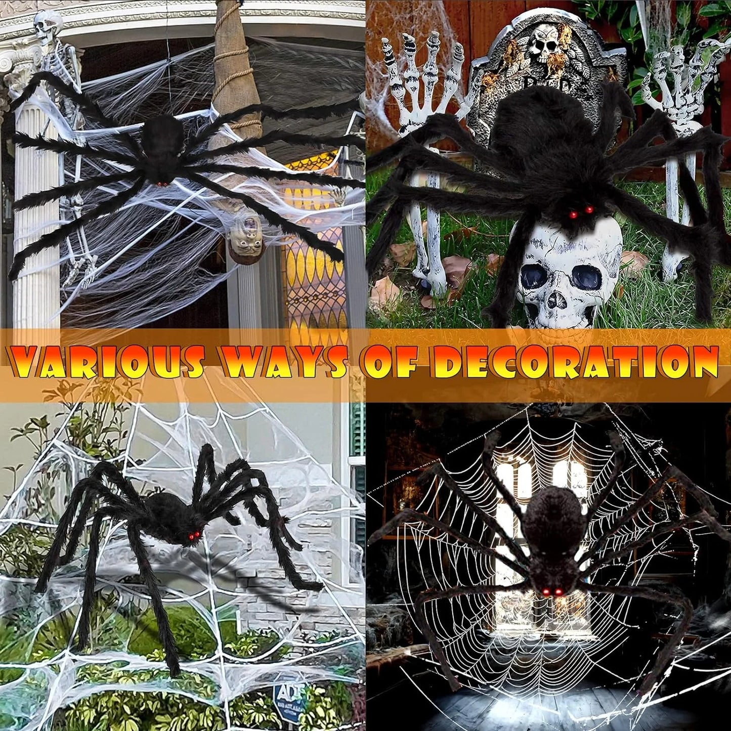 Halloween Decorations Outdoor, 200 LED Halloween Spider Web with 79" Giant Plastics Spider for Halloween Yard Decorations