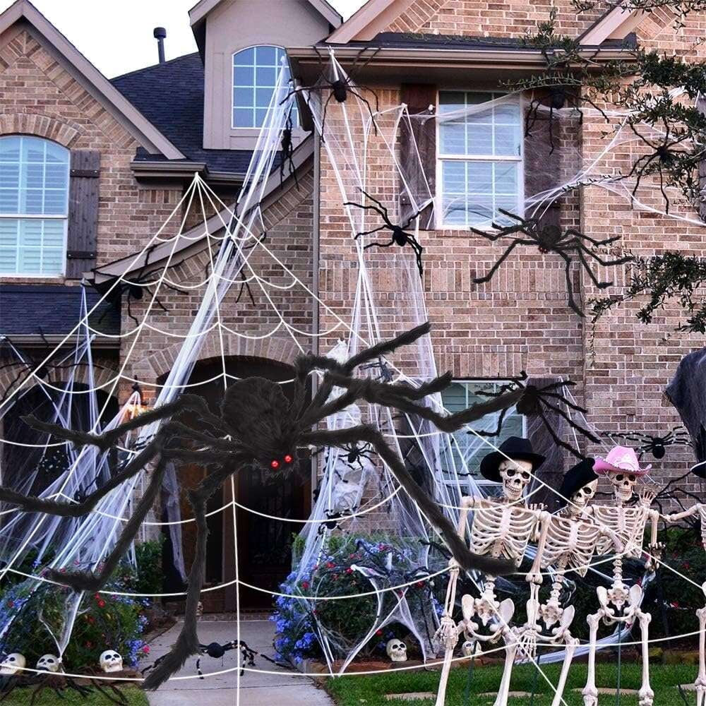 Halloween Decorations - 275" Halloween Spider Web Decorations Outdoor + 59" Giant Fake Spider with Triangular Huge Spiders Web - Scary Decor Clearance for Yard, Patio, Garden, Haunted House Décor