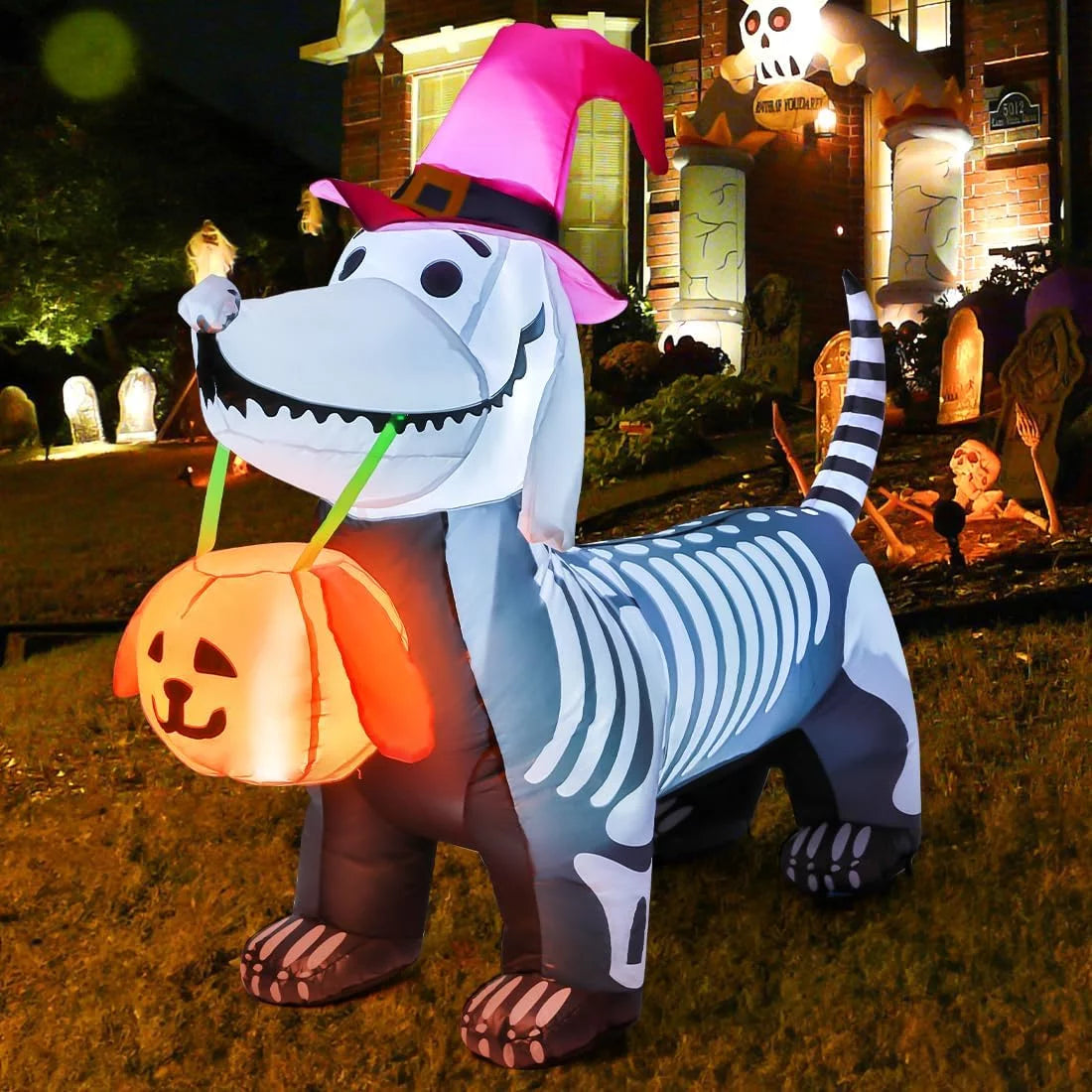 5.7 FT Inflatable Halloween Skeleton Dog with Built-In LEDs - Outdoor Halloween Decorations for Holiday Celebrations