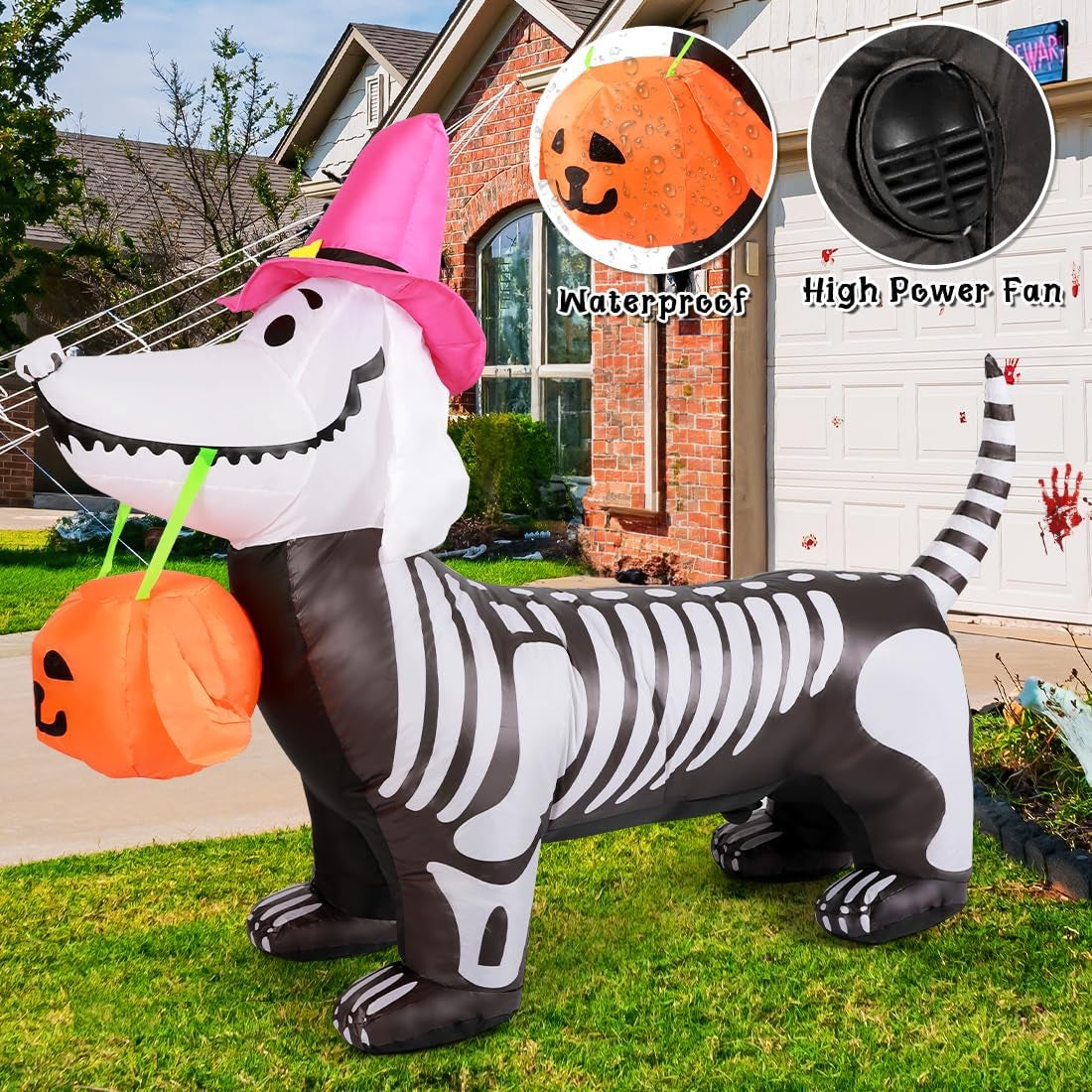 5.7 FT Inflatable Halloween Skeleton Dog with Built-In LEDs - Outdoor Halloween Decorations for Holiday Celebrations