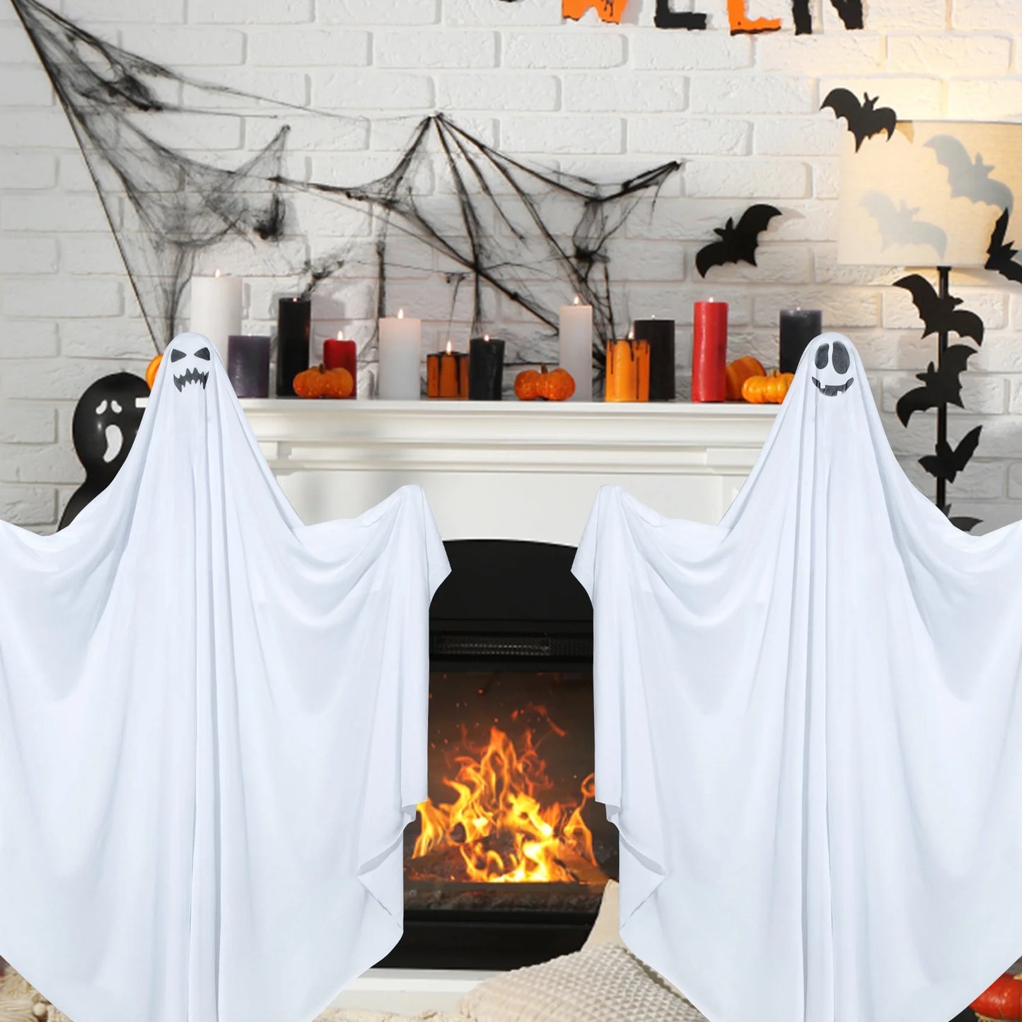 47" Hanging Ghosts with Blue Lights - 2 Pack Halloween Decorations for Indoor and Outdoor Use, Perfect for Yard and Garden Parties