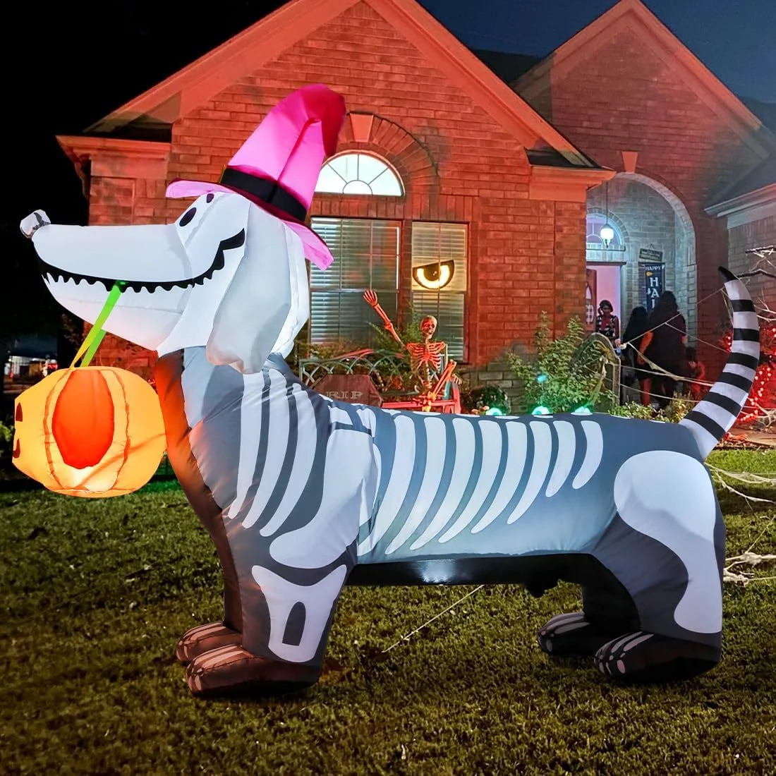5.7 FT Inflatable Halloween Skeleton Dog with Built-In LEDs - Outdoor Halloween Decorations for Holiday Celebrations