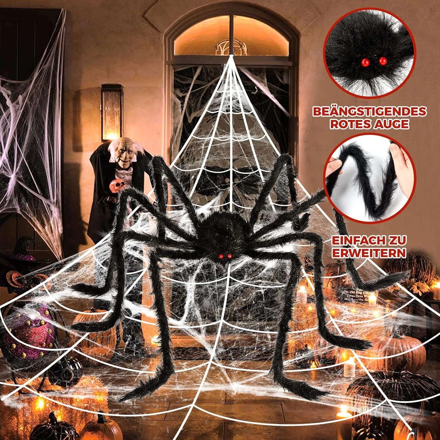 Halloween Decorations - 275" Halloween Spider Web Decorations Outdoor + 59" Giant Fake Spider with Triangular Huge Spiders Web - Scary Decor Clearance for Yard, Patio, Garden, Haunted House Décor