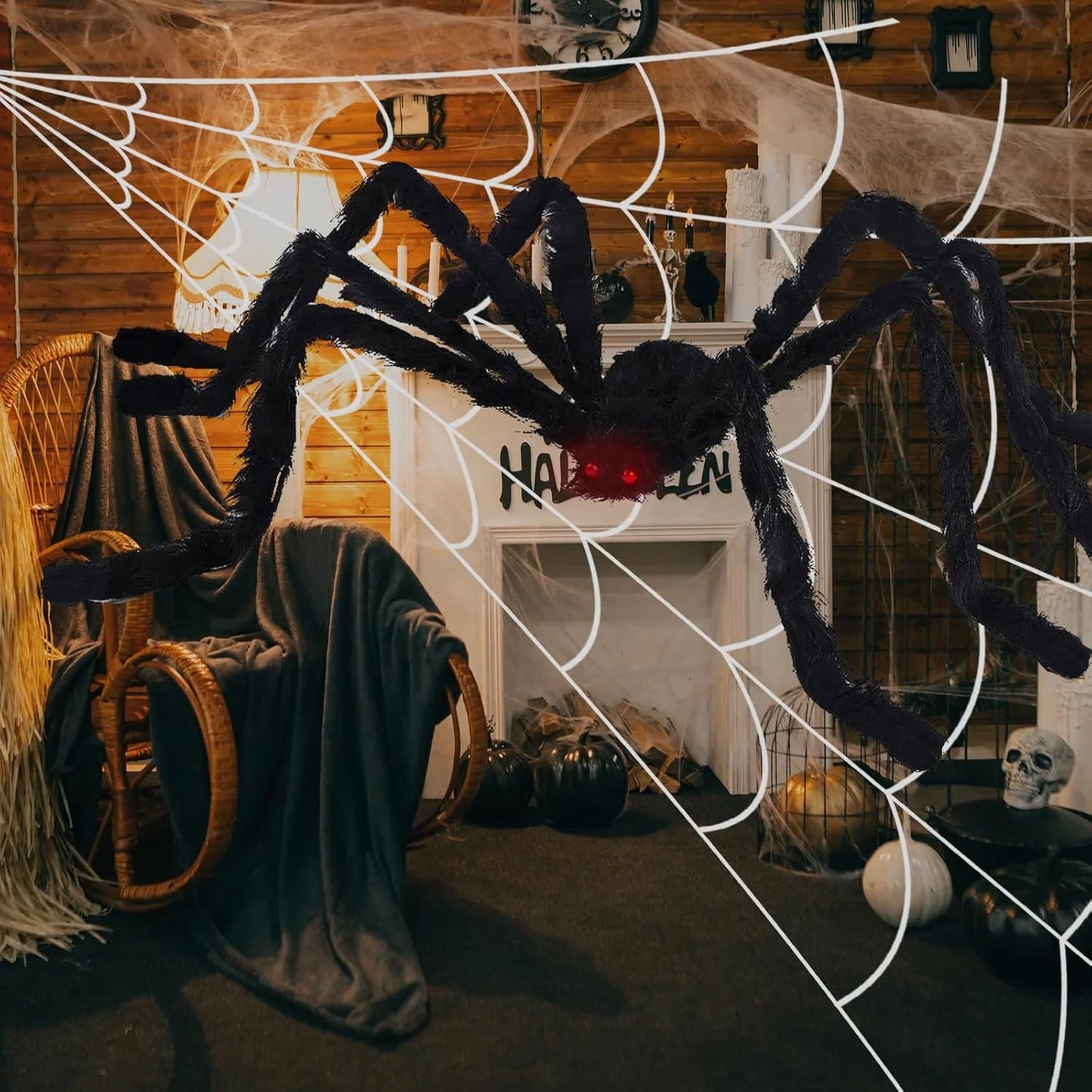 Halloween Decorations - 275" Halloween Spider Web Decorations Outdoor + 59" Giant Fake Spider with Triangular Huge Spiders Web - Scary Decor Clearance for Yard, Patio, Garden, Haunted House Décor