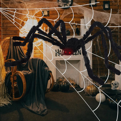 Halloween Decorations - 275" Halloween Spider Web Decorations Outdoor + 59" Giant Fake Spider with Triangular Huge Spiders Web - Scary Decor Clearance for Yard, Patio, Garden, Haunted House Décor