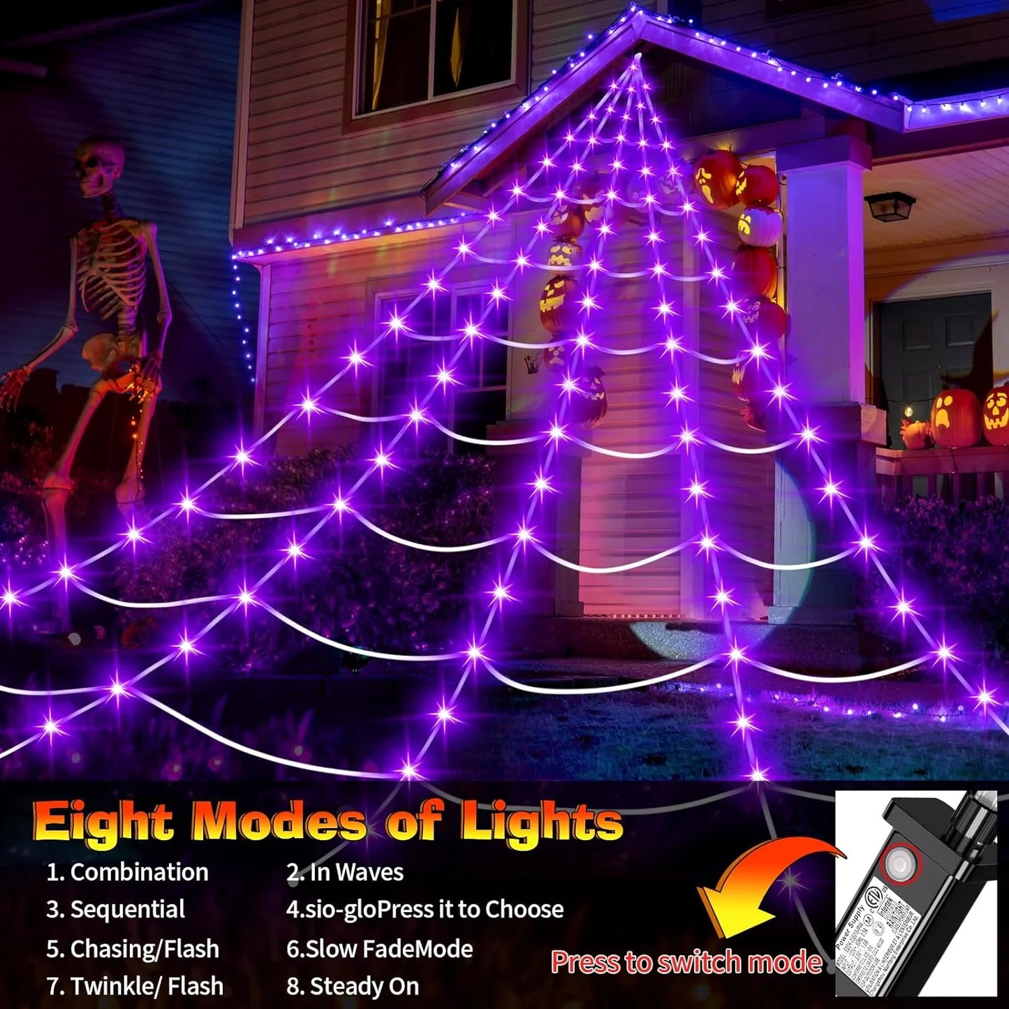 Halloween Decorations Outdoor, 200 LED Halloween Spider Web with 79" Giant Plastics Spider for Halloween Yard Decorations