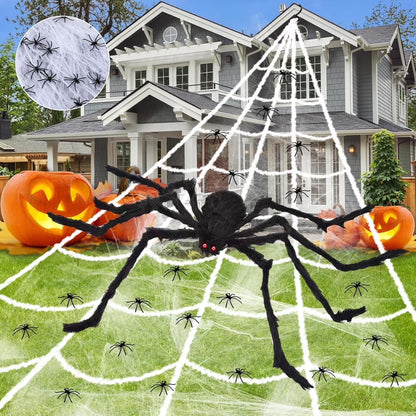 Halloween Decorations - 275" Halloween Spider Web Decorations Outdoor + 59" Giant Fake Spider with Triangular Huge Spiders Web - Scary Decor Clearance for Yard, Patio, Garden, Haunted House Décor
