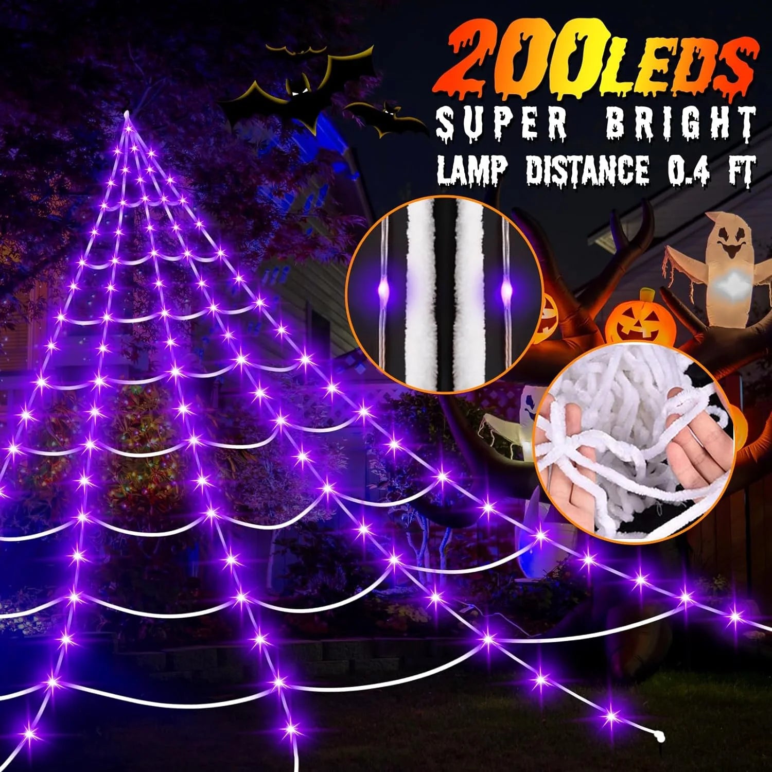 Halloween Decorations Outdoor, 200 LED Halloween Spider Web with 79" Giant Plastics Spider for Halloween Yard Decorations