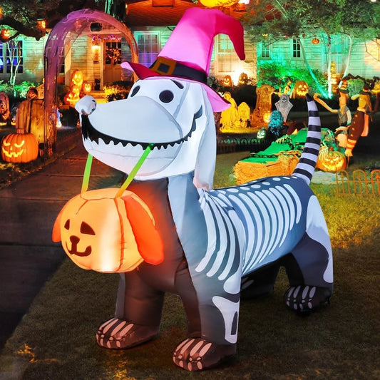 5.7 FT Inflatable Halloween Skeleton Dog with Built-In LEDs - Outdoor Halloween Decorations for Holiday Celebrations